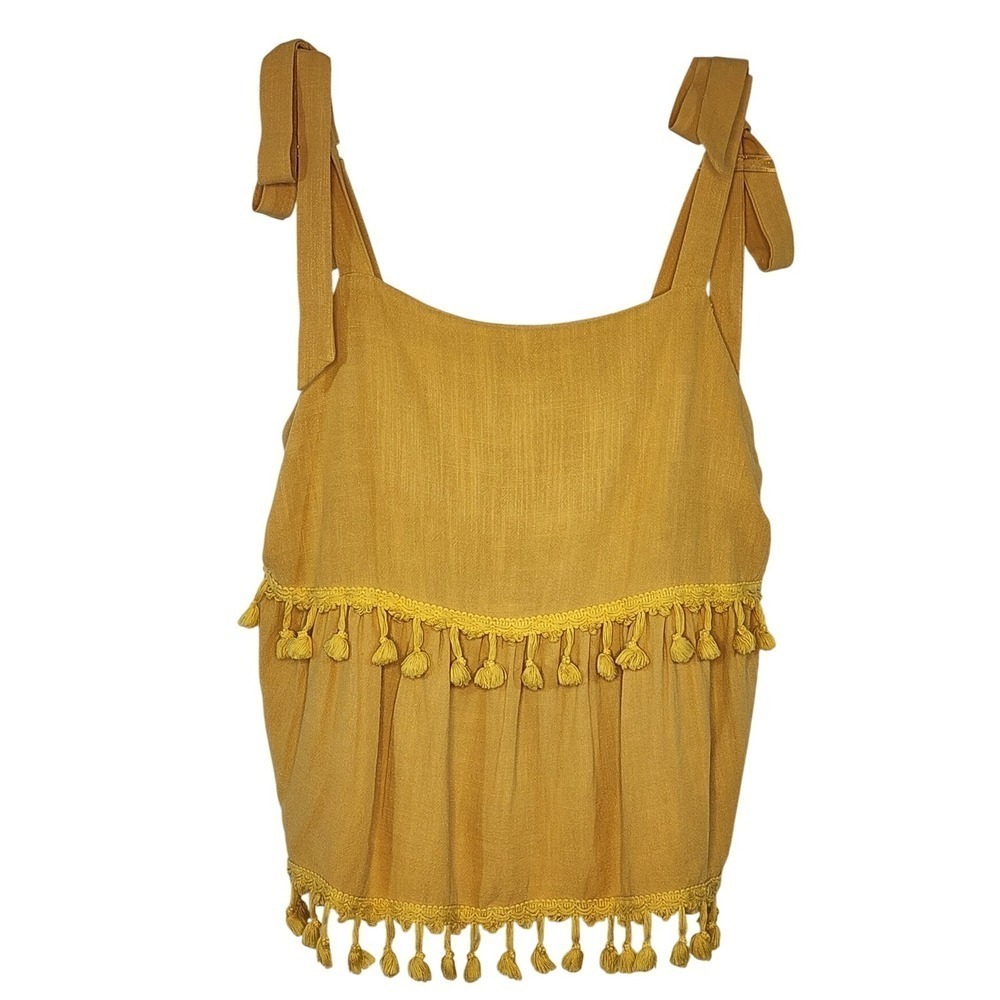 EUC‎ Andre by Unit Yellow Tassel Tie Strap Tank Top Size M Casual Cute